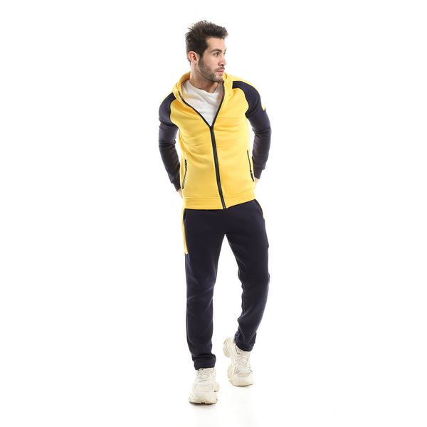 Bi-tone Hooded Zipped Tracksuit - Navy Blue & Yellow