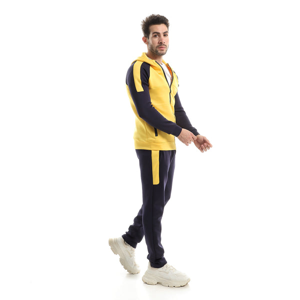 Bi-tone Hooded Zipped Tracksuit - Navy Blue & Yellow