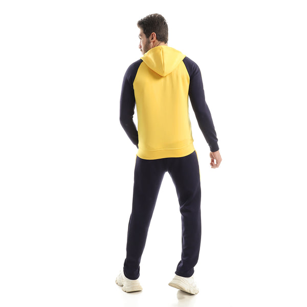 Bi-tone Hooded Zipped Tracksuit - Navy Blue & Yellow