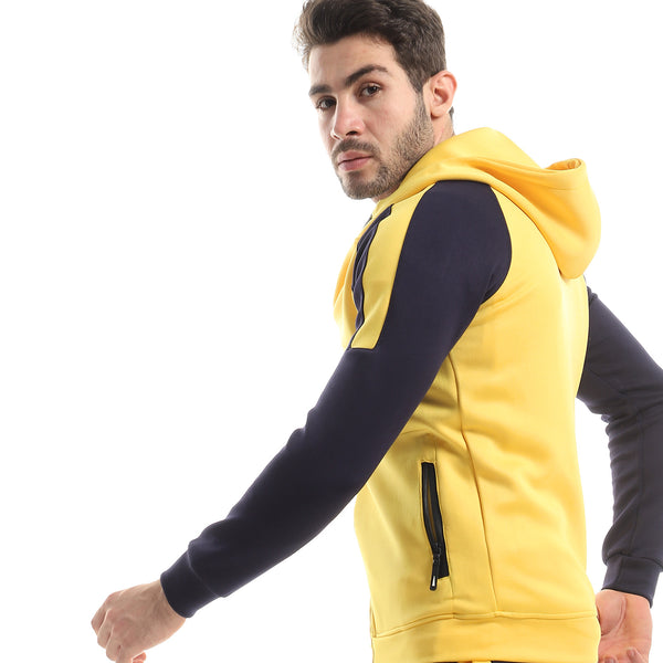 Bi-tone Hooded Zipped Tracksuit - Navy Blue & Yellow