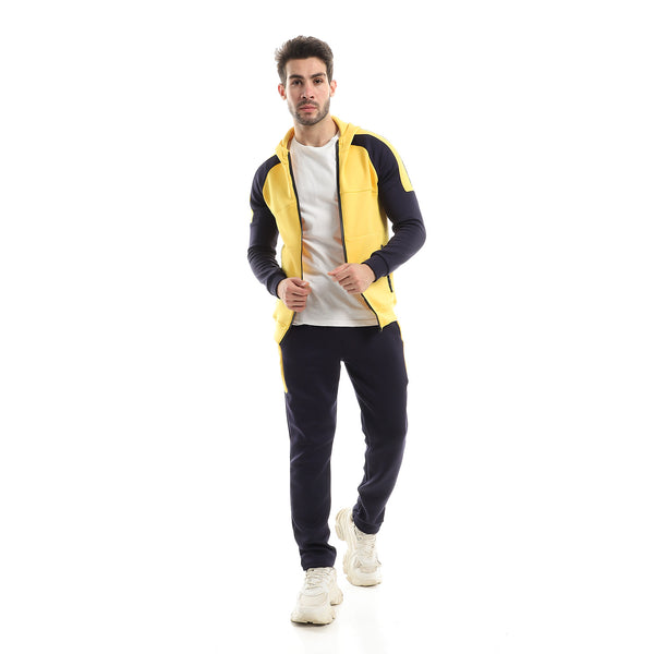 Bi-tone Hooded Zipped Tracksuit - Navy Blue & Yellow