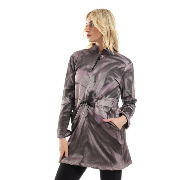 Tie Dye Long Sweatshirt With Side Pockets - Purple, Black & Grey