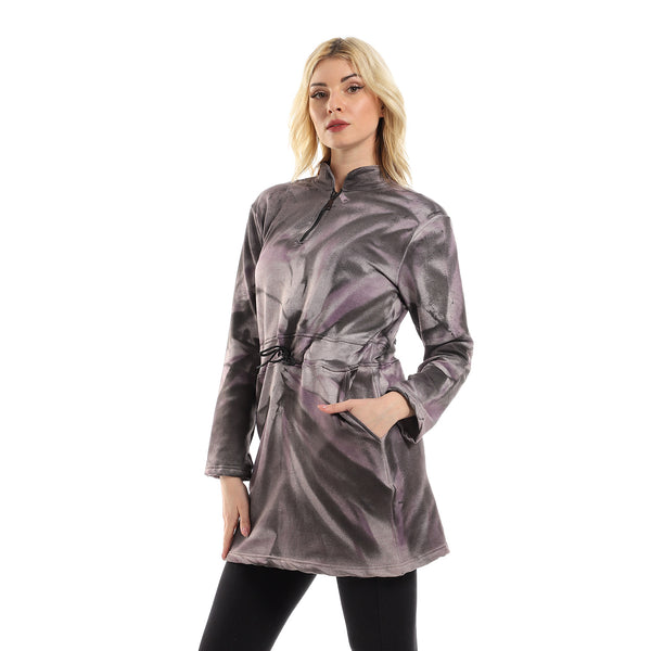 Tie Dye Long Sweatshirt With Side Pockets - Purple, Black & Grey