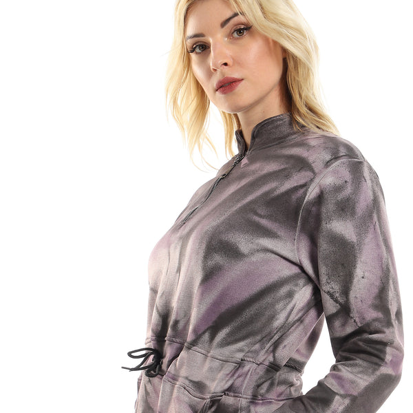 Tie Dye Long Sweatshirt With Side Pockets - Purple, Black & Grey