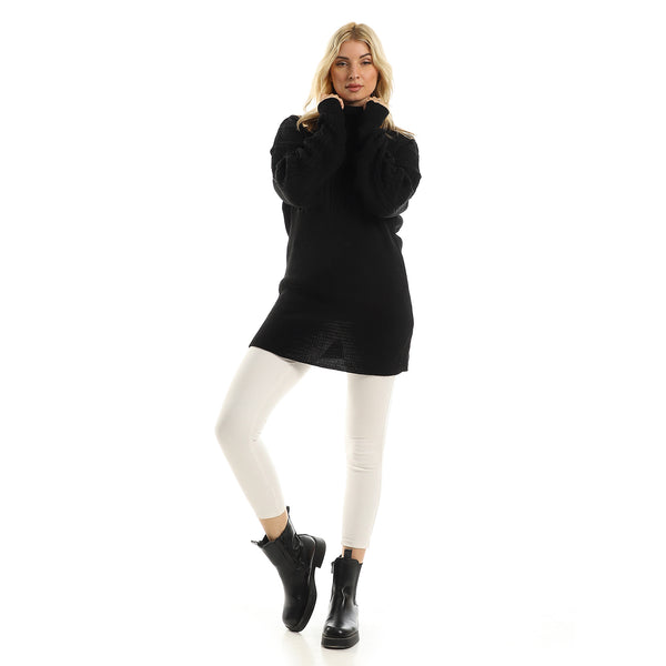 Black Braided Knitted Long Sleeves Pullover