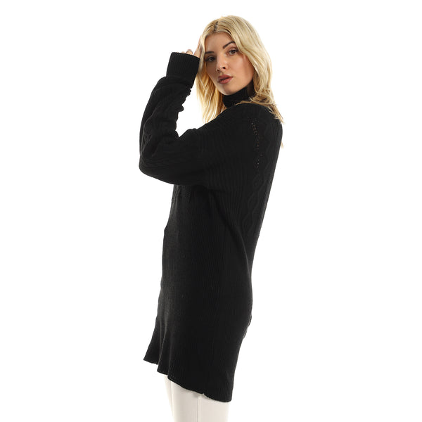 Black Braided Knitted Long Sleeves Pullover