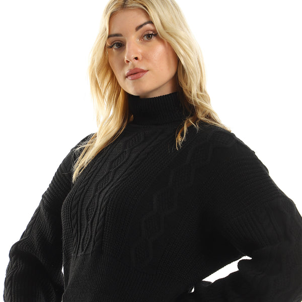 Black Braided Knitted Long Sleeves Pullover