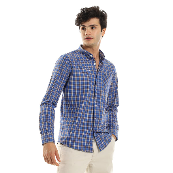 Royal Blue Casual Checkered Buttoned Shirt