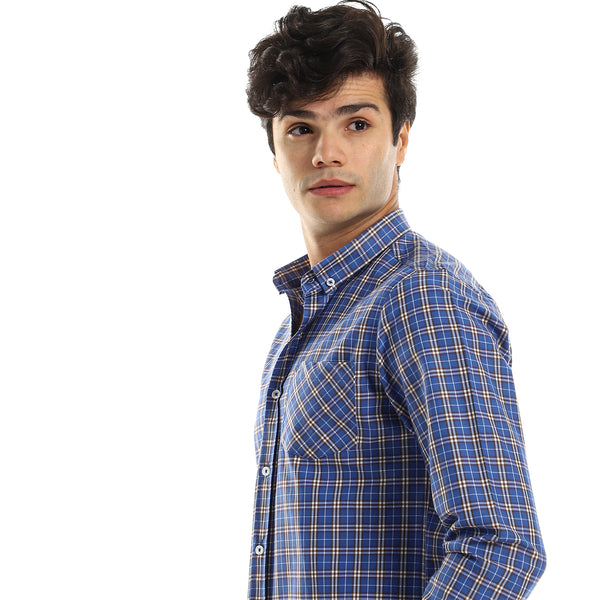 Royal Blue Casual Checkered Buttoned Shirt