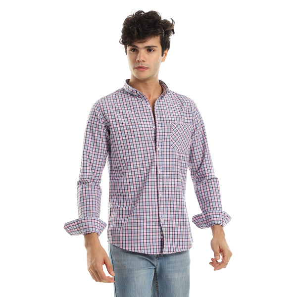 Classic Collar Shirt with Allover Checkered Pattern - Pink