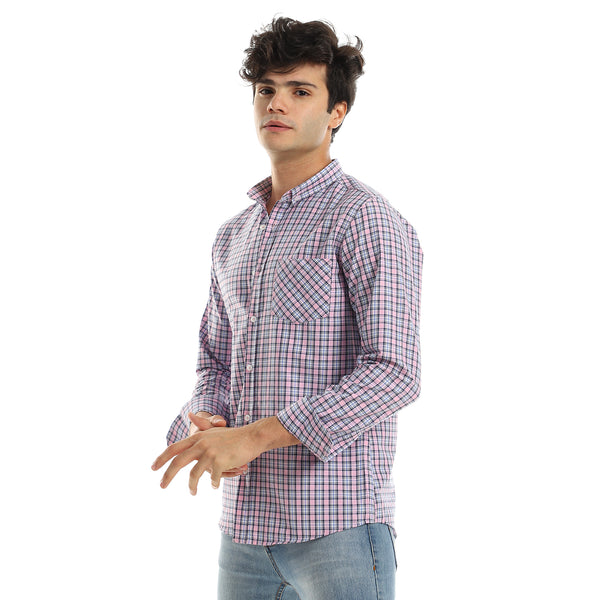 Classic Collar Shirt with Allover Checkered Pattern - Pink