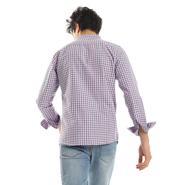 Classic Collar Shirt with Allover Checkered Pattern - Pink