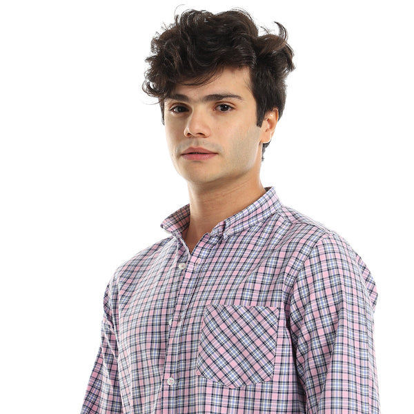 Classic Collar Shirt with Allover Checkered Pattern - Pink