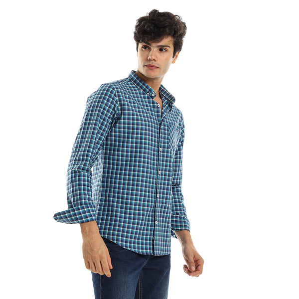 Marine Green & Blue Long Sleeves Shirt with Full Front Buttons