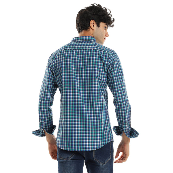 Marine Green & Blue Long Sleeves Shirt with Full Front Buttons