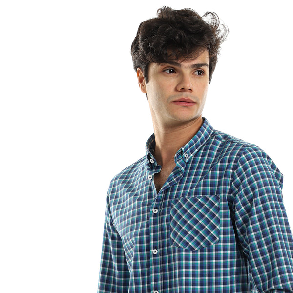 Marine Green & Blue Long Sleeves Shirt with Full Front Buttons