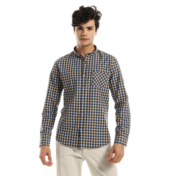 Orange & Teal Checkered Casual Shirt with Full Sleeves