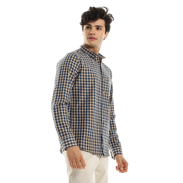 Orange & Teal Checkered Casual Shirt with Full Sleeves