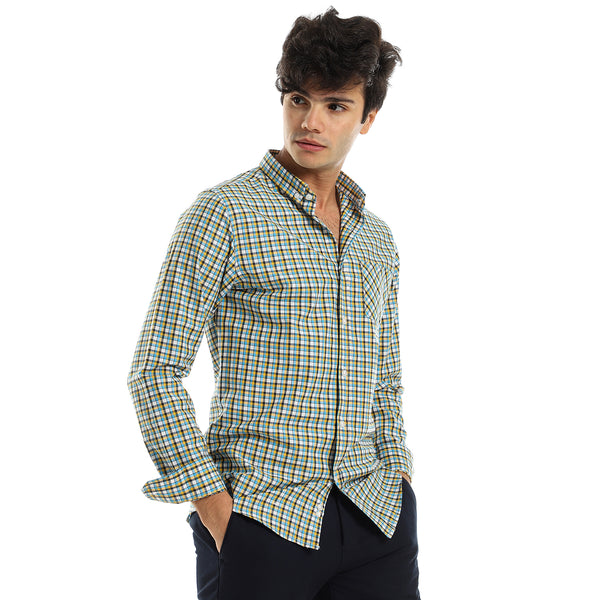 Checks Patterned Long Sleeves Shirt - Yellow & Turquoise
