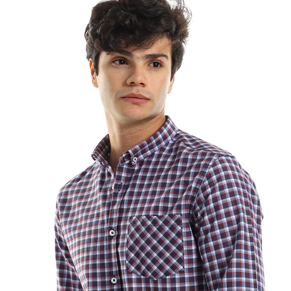 Maroon Red & Navy Checkered Long Sleeves Shirt