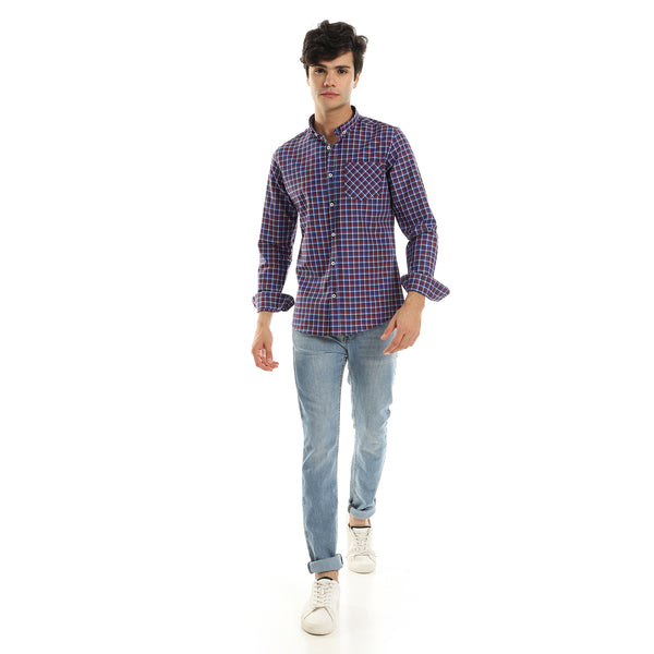 Red & Navy Blue Checkered Shirt with Full Buttons