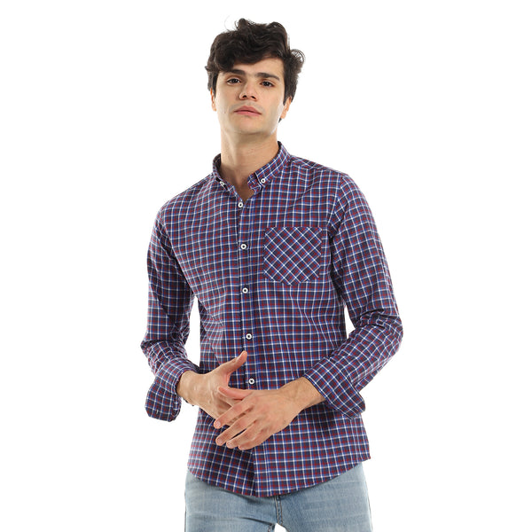 Red & Navy Blue Checkered Shirt with Full Buttons