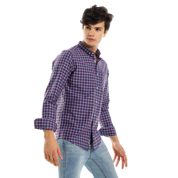 Red & Navy Blue Checkered Shirt with Full Buttons