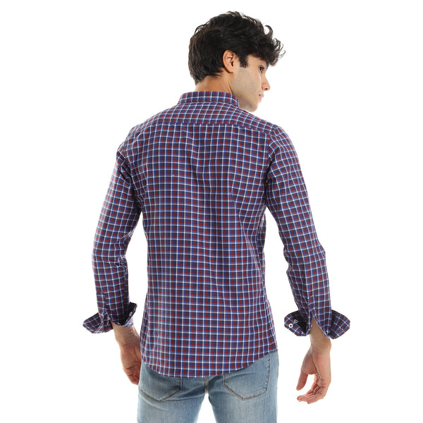Red & Navy Blue Checkered Shirt with Full Buttons