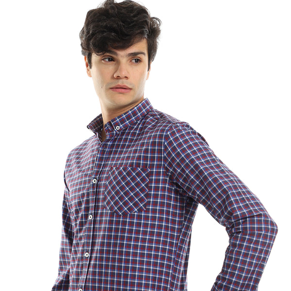 Red & Navy Blue Checkered Shirt with Full Buttons