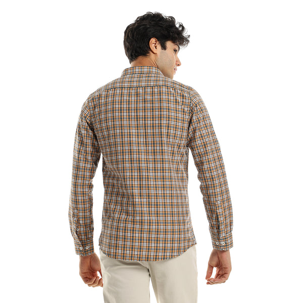 Full Buttoned Checkered Cotton Shirt - Orange