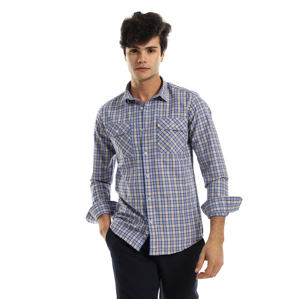 Light Blue Checkered Shirt with Two Front Pockets