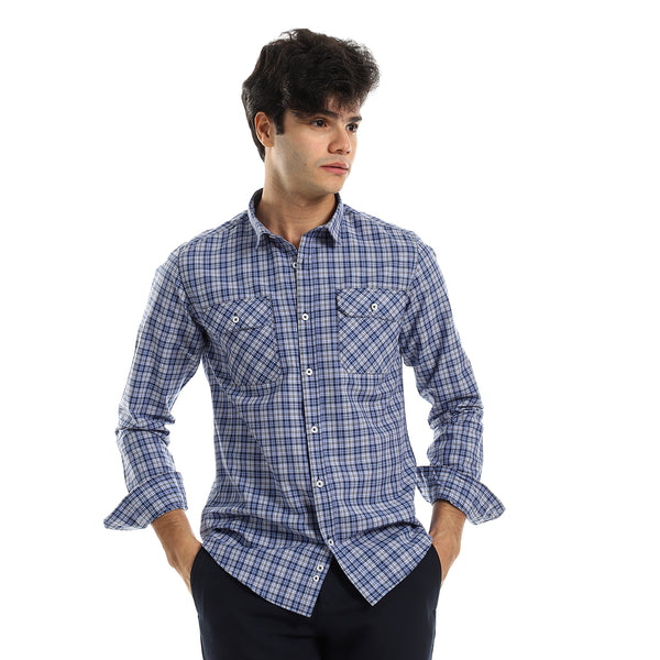 Indigo Blue Shirt with Turn Down Collar & Front Buttons