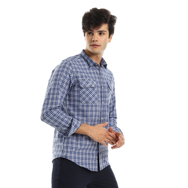 Indigo Blue Shirt with Turn Down Collar & Front Buttons