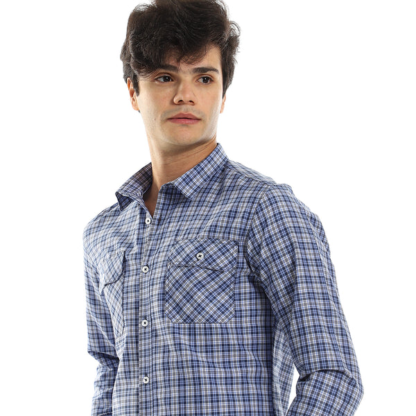 Indigo Blue Shirt with Turn Down Collar & Front Buttons