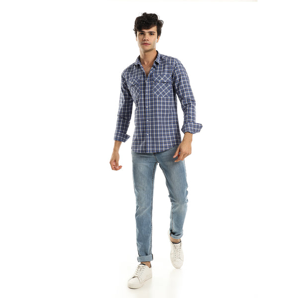 Royal Blue Checkered Shirt with Two Front Pockets