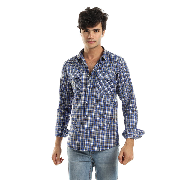 Royal Blue Checkered Shirt with Two Front Pockets