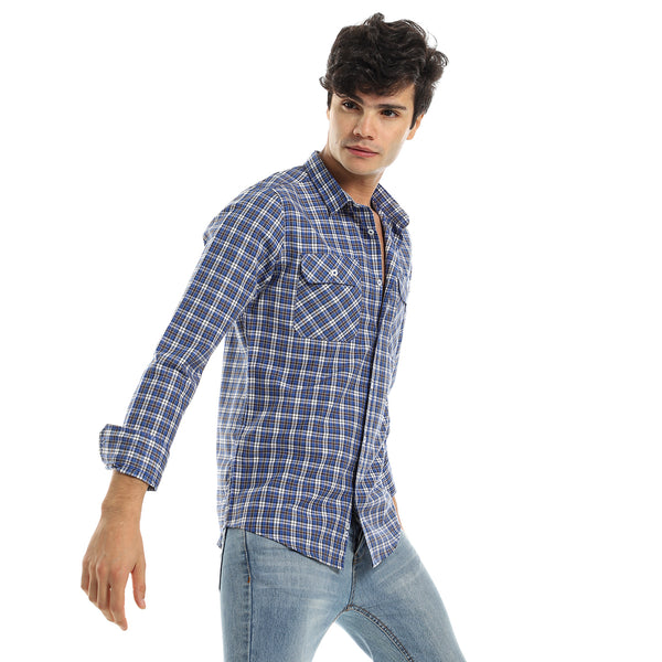Royal Blue Checkered Shirt with Two Front Pockets