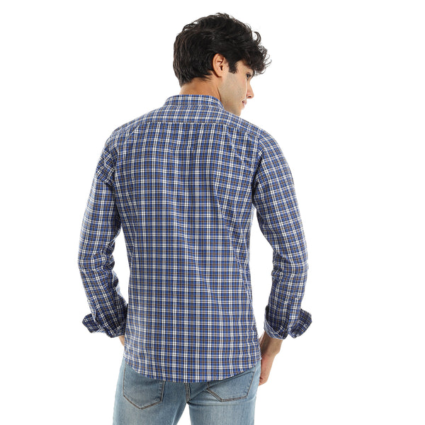 Royal Blue Checkered Shirt with Two Front Pockets