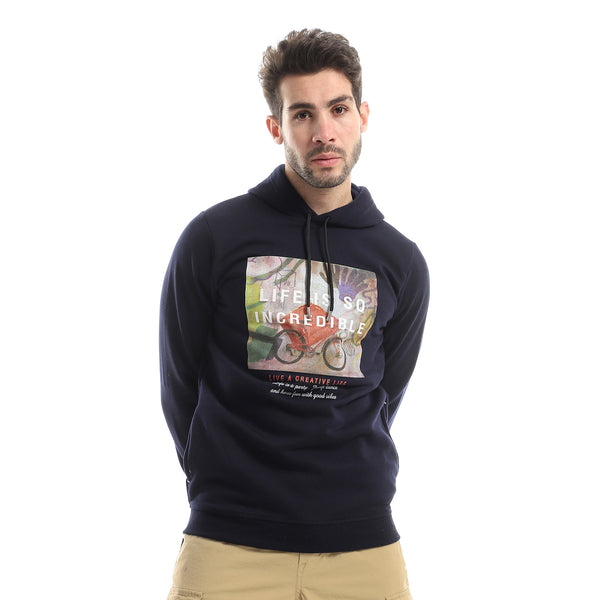 Front Printing Slip On Hoodie - Navy Blue