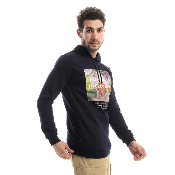 Front Printing Slip On Hoodie - Navy Blue