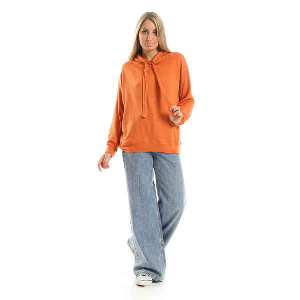 Solid LightweightHooded Sweater - Dark Orange