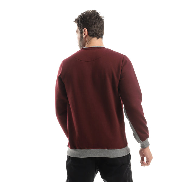 Round Neck Sweatshirt With Side Illustrations - Maroon & Grey