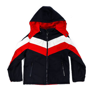 Zipper Polyester Long Sleeves Jackets - Navy Blue, White & Red
