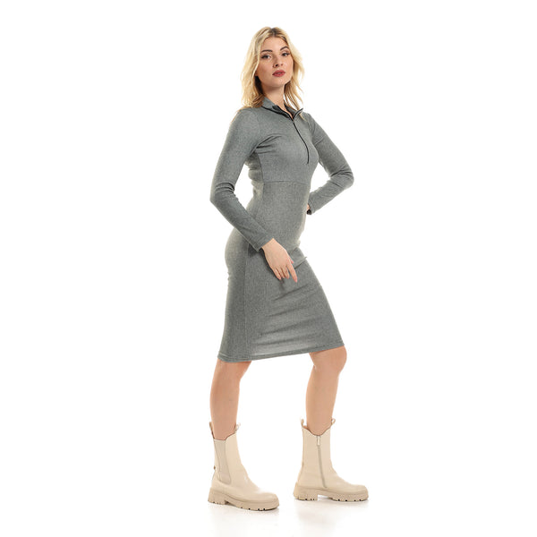 Heather Print Midi Dress With Flattering Fit Design - Olive Green