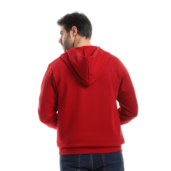 Fully Zipped Sweatshirt With Hooded Neck - Dark Red