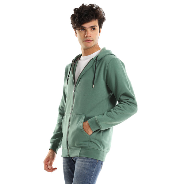 Hooded Long Sleeves Plain Side Pockets Sweatshirt - Green