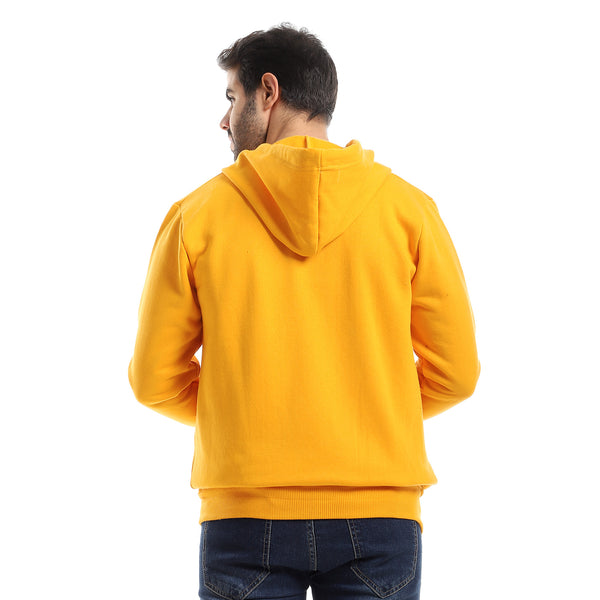Plain Hooded Fully Zipped Sweatshirt With Long Sleeves - Yellow