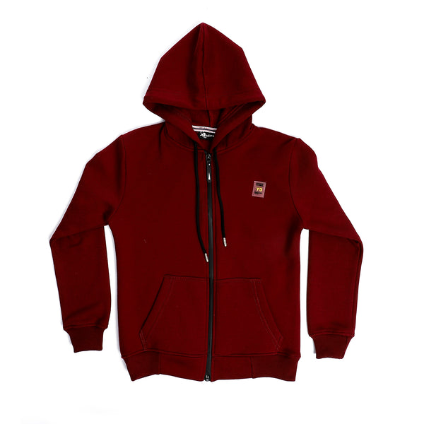 Boys Plain Inner Fleece Zipper Hoodie - Burgundy