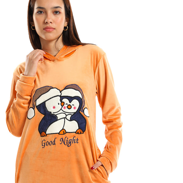 Velvet Peach & Navy Blue Stitched "Good Night" Pajama