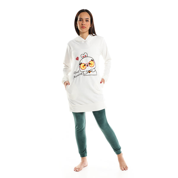 Stitched "Good Morning" Pajama - White, Green, Red & Yellow